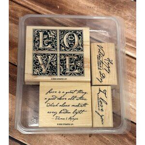 2000 STAMPIN' UP! LOVE IS A GREAT THING WOOD MOUNTED RUBBER STAMP SET VALENTINE